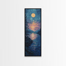 Moonlit Lake, moon oil painting, framed canvas print, landscape painting, lake Tahoe art, moody art, tall narrow art, rustic wall art