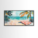 Palm Tree, Coastal Landscape Art, Tropical Beach Art, Nautical Decor, Ocean Painting, Framed Canvas Print, Extra Wide Art, Boho Art