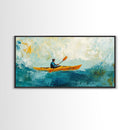 Kayaker at Sea, Canvas Print, fisherman painting, coastal painting, seascape painting, nautical decor, surf wall art, extra wide art