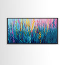 Abstract Seaweed, Framed Canvas Print, ocean art, botanical prints, teal wall art, pink abstract art, extra wide art, coastal decor
