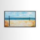 Beach Volleyball, Coastal Wall Art, Nautical Decor, Seascape Painting, Ocean Painting, Framed Canvas Print, Extra Wide Art, Boho Art