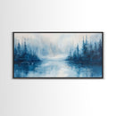 Misty Lake Scene, Moody Art, Pine Tree Art, Landscape Painting, Framed Canvas Print, Bedroom Art, Above Bed Wall Art