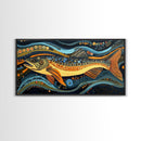 Abstract Trout Art, Fly Fishing Art, Rustic Wall Art, Whimsical Art, Framed Canvas Print, Tall Narrow Art, Living Room Art