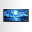 Blue Moon Painting, Moody Art, Nautical Wall Art, Coastal Painting, Framed Canvas Print, Above Couch Art, Extra Wide Art