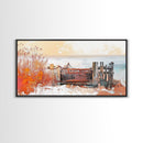 Rustic Dock, coastal decor, rustic art, farmhouse art, seascape painting, nautical painting, framed canvas print, extra wide art