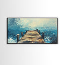 Rustic Dock, Nautical Wall Art, Framed Canvas Print, Coastal Landscape Art, Ocean Painting, Seascape Painting, Extra Wide Art
