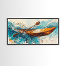 Nautical painting, boat painting, framed canvas print, extra wide art, seascape painting, rustic wall art, coastal wall art, ocean waves