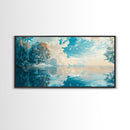 Reflective Lake Art, Tranquil Landscape, Wabi Sabi Art, Framed Canvas Print, Minimalist, Above Bed Wall Art, Panoramic Painting