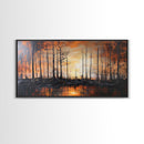 Forest at Dusk, moody art, fall landscape painting, pine tree art, framed canvas print, extra wide art, autumn wall art, rustic decor