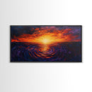 Vivid Sunset, Water Reflection, Zen Wall Art, Coastal Painting, Nautical Decor, Moody Art, Framed Canvas Print, Seascape Painting
