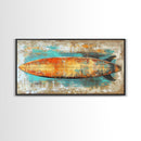 Rustic Surfboard, coastal decor, surf wall art, nautical painting, extra wide art, boho art, beach house decor, Canvas Print