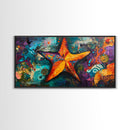 Vibrant starfish, coastal abstract, nautical decor, framed canvas print, ocean painting, coastal painting, whimsical art