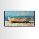 Rustic Boat, Framed Canvas Print, coastal wall art, nautical decor, rustic art, extra wide painting, panoramic painting