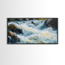 Waterfall, rushing stream, Canvas Print, landscape painting, above couch art, extra wide art, nature art, mountain painting