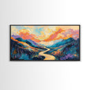 Abstract Landscape, Vibrant Sunset, Mountain Painting, Canvas Print, Extra Wide Art, Panoramic Art, Bedroom Art, Above Sofa Art