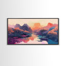 Sunset Landscape, Pink Orange Wall Art, Moody Art, Southwest Wall Art, Extra Wide Art, Horizontal Wall Art, Framed Canvas Print, Above Bed Art