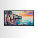 Sunset Over Cliffs, Coastal Painting, Ocean Landscape, Coastal Decor, Nautical Wall Art, Horizontal Wall Art, Framed Canvas Print