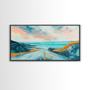 Open Road, Ocean View Highway, Coastal Landscape, Nautical Painting, Lake Tahoe Art, Panoramic Art, Canvas Print, Horizontal Art