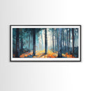 Enchanted Birch Forest, Pine Tree Art, Autumn Landscape, Birch Tree Painting, Rustic Wall Art, Framed Canvas Print, Extra Wide Art