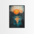 Sunset Over Water, Forest at Dusk Painting, Moody Landscape, Warm Glow Art, Nature Wall Art, Rustic Decor, Canvas Print