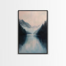 Misty Lake, mountain painting, smoky mountain art, panoramic painting, blue and green wall art, framed canvas print, moody art