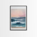 Ocean Sunset Waves, coastal decor, nautical painting, pink orange wall art, coastal landscape art, Canvas Print