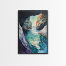Hidden Sea Cave, nautical wall art, coastal decor, rustic wall art, moody art, Canvas Print, extra wide panoramic art