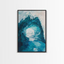 Ice Cave Entrance, blue and green wall art, moody art, geometric wall art, canvas print, extra wide art, wabi sabi art, winter decor