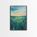 Wildflower Field, wildflower painting, botanical prints, pink orange wall art, bedroom art, Framed Canvas Print, farmhouse art