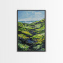 Ireland painting, green wall art, coastal landscape art, wabi sabi art, farmhouse art, Framed Canvas Print, landscape painting