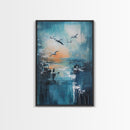 Seagull Art, coastal wall art, nautical painting, ocean birds, teal wall art, moody art, framed canvas print, gift idea, coastal decor