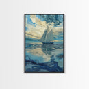 Sailboat Painting, nautical decor, coastal wall art, blue and green wall art, ocean painting, framed canvas print, living room art
