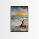 Zen Rock Stack Framed Canvas Print Coastal Wall Art, Beach Sunset Painting, Meditation Room Art, Tranquil Ocean Artwork, Boho Decor