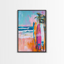 Surfboards Beach Canvas Print | Tropical Wall Art | Coastal Home Decor | Boho Surf Painting | Summer Vibes | Ocean Lovers Gift