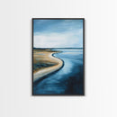 Serene Shoreline Framed Canvas Print Minimalist Coastal Landscape Wall Art, Beach Tranquility Painting, Nautical Home Decor