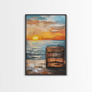 Sunset Over Ocean Canvas Print | Serene Seascape Painting | Coastal Home Decor | Beach House Wall Art | Nautical Artwork