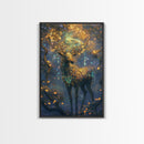 Golden Stag, Mystical Forest, Fantasy Animal Art, Sacred Geometry Wall Art, Rustic Wall Art, Living Room Art, Canvas Print, Gift Idea
