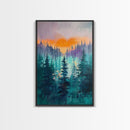 pine tree art, landscape painting, framed canvas print, mountain painting, forest at dusk painting, rustic wall art, gift idea