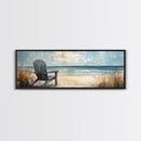 Adirondack Chair Beach Scene, Serene Coastal Landscape Art, Ocean View Wall Decor, Tranquil Bedroom, Framed Canvas Print