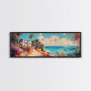 Tropical Beach Canvas Print Coastal House Painting, Palm Tree Art, Vibrant Seaside Wall Decor, Summer Home Decor, Living Room Art