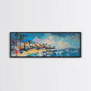 Tropical Beach Houses Framed Canvas Print Coastal Wall Art Vibrant Colorful Painting Modern Decor Large Art Living Room Office Art