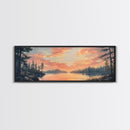 Sunset Lake Reflection Framed Canvas Print Autumn Landscape Warm Tones Nature Wall Art Rustic Cabin Decor Bedroom Living Room