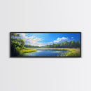 Scenic Lake Framed Canvas Print Nature Wall Art Peaceful Pond Painting Outdoor Retreat Decor Farmhouse Landscape Living Room Art