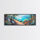 Coastal Pathway Painting Vibrant Beach Landscape Art Mediterranean Seaside Wall Decor Nature Artwork Living Room