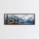 Mountain Cabin Painting Rustic Lakeside Autumn Landscape Wall Art Cozy Wilderness Retreat Artwork Living Room