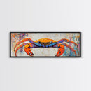 Colorful Coastal Crab Painting Framed Canvas Print, Beach House Wall Art, Nautical Kitchen Decor, Ocean Wildlife Art, Gift Idea