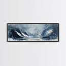 Moody Winter Mountains Framed Canvas Print Dark Landscape Painting Snowy Peaks Rustic Cabin Wall Art Lodge Decor Adventure Gift