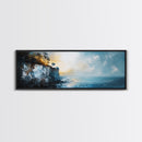 Misty Ocean Cliffs Canvas Print Moody Coastal Wall Art, Dark Blue Seascape Painting, Foggy Landscape, Contemporary Office Decor