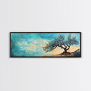 Windswept Tree Landscape Wall Art, Minimalist Nature Painting, Serene Sky Artwork, Zen Meditation Room Decor, Earthy Tones