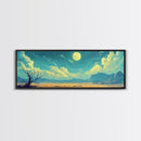 Moonlit Desert Nightscape, Mystical Blue and Gold Landscape Art, Dreamy Celestial Wall Decor, Surreal Nature Painting